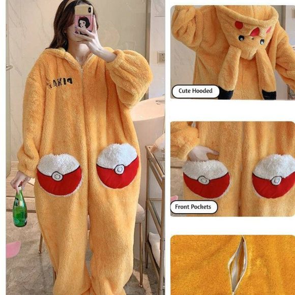 Pokemon Pikachu Pajama Robe | Unisex Nightdress PJ Plush Fleece Winter One Size - Picture 6 of 6